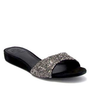 Tory Burch Elodie Rock Black Crystal Wedge S. 6.5